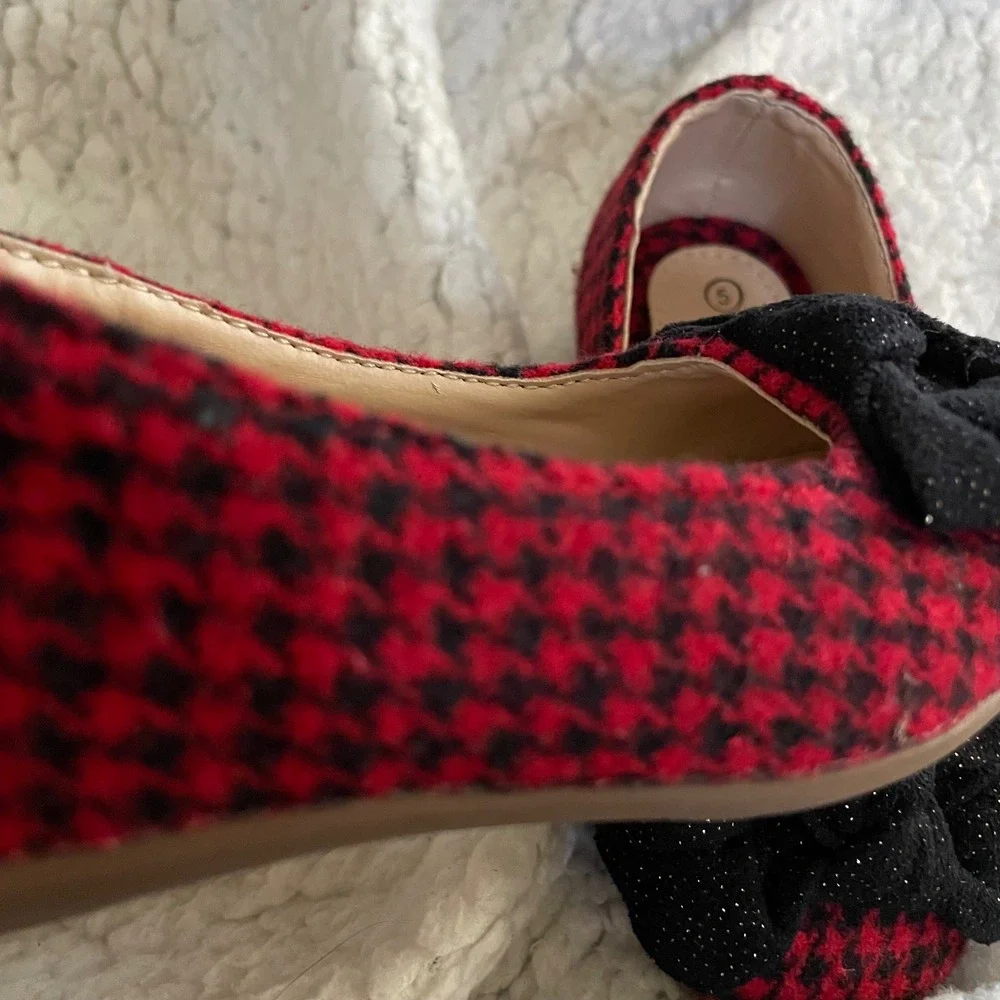 The Doll Maker Girls Red Houndstooth Bow Ballet Flats slip on‎ Shoes bow Size 5